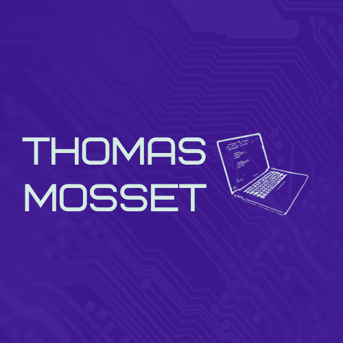 site logo: the name Thomas Mosset is written on the left and a drawing of a laptop is on the right 
